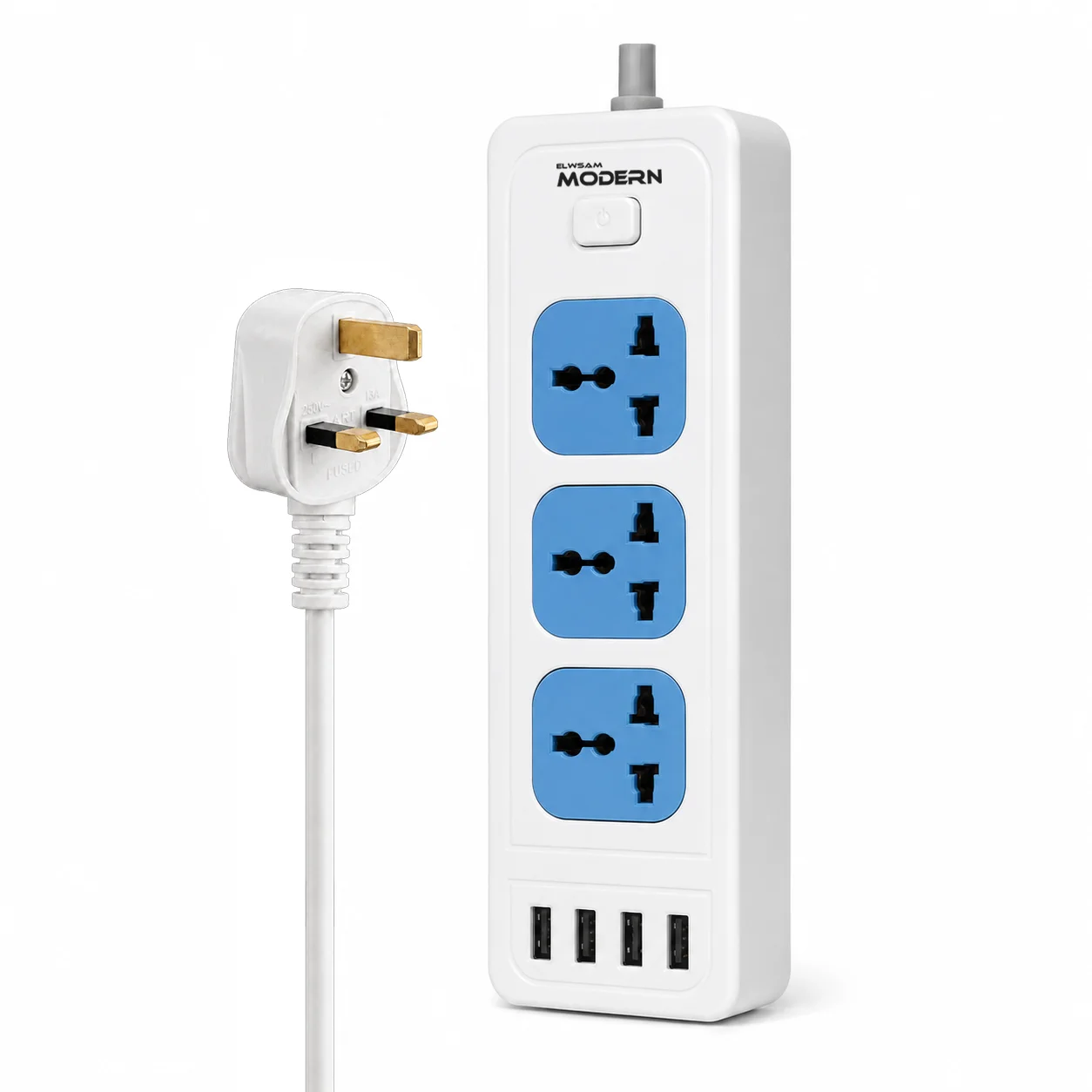 صورة مشترك كهرباء USB 4 منافذ أبيض 2 متر